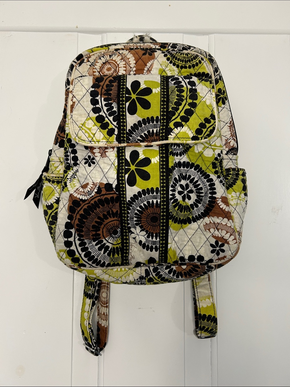 Vera Bradley Hippie retro style Quilted Floral Mini Backpack in Green and Brown